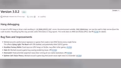 Capture de notes de mise à jour version 3.0.2 DXVK mentionnant corrections pour Overwatch et Halo.