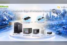 Visuel promotionnel ASRock Industrial et AxelerA montrant plusieurs cartes Edge AI et mini PC industriels jusqu’à 214 TOPS