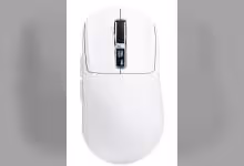 Souris Epomaker Nex Lite blanche avec écran OLED central et molette noire