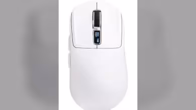 Souris Epomaker Nex Lite blanche avec écran OLED central et molette noire