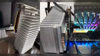 Radiateur massif RTX 4060 avec ailettes aluminium, éclairage professionnel, fond neutre