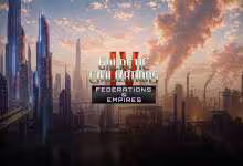 Logo Galactic Civilizations IV: Federations and Empires sur fond de cité futuriste