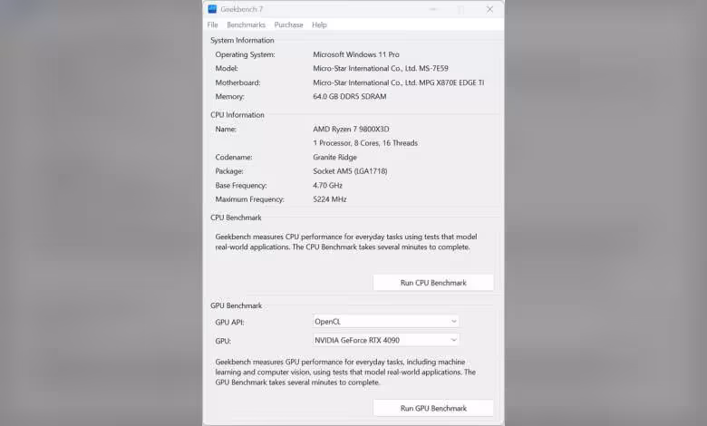 Geekbench 7 remplace le Core i7-12700 par le Ryzen 7 7700 comme base de score 1 Capture d'écran Geekbench 7 avec spécifications système et benchmark CPU/GPU.