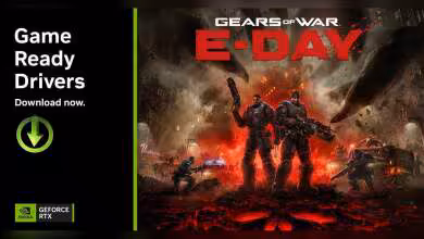Visuel NVIDIA Game Ready Drivers avec Gears of War E-Day et logo GeForce RTX