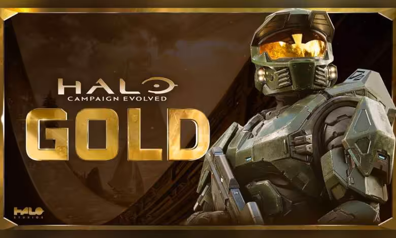 Halo Campaign Evolved passe gold à deux semaines du lancement prévu le 28 juillet 1 Visuel promotionnel Halo Campaign Evolved avec Master Chief et logo GOLD en lettres dorées, fond sombre militariste
