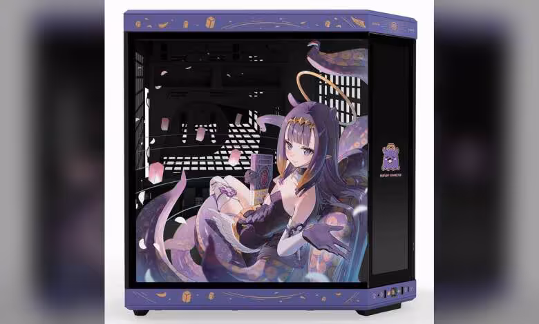 HYTE Y70 Touch Infinite x Ninomae Ina'nis : un boîtier collector à écran tactile 1 Boîtier HYTE Y70 Touch Infinite x Ninomae Ina'nis, vue avant avec grande illustration et écran latéral