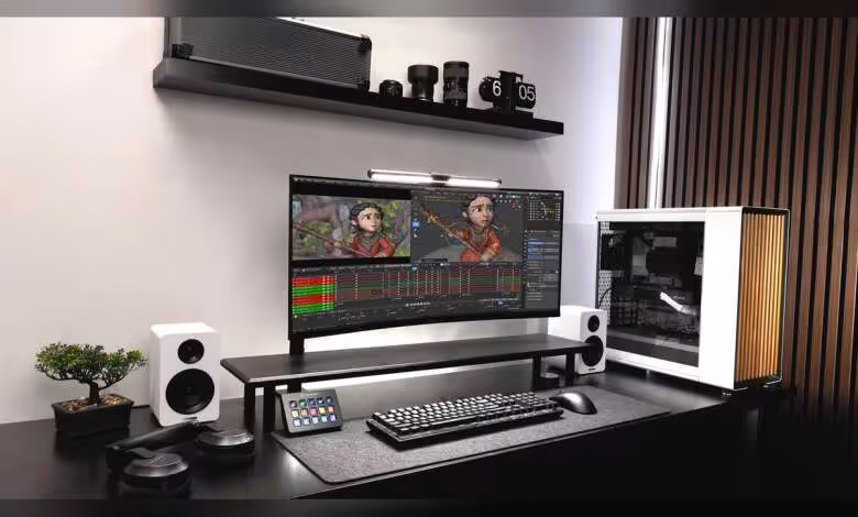 iBUYPOWER PRO Workstations : la marque gaming ouvre une gamme pro jusqu’à 19 149 $ 1 Station de travail iBUYPOWER blanche avec boîtier vitré, double écran, clavier mécanique et enceintes de bureau