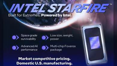 Visuel Intel Starfire avec puce illustrée, slogan Built for Extremes et mise en avant du multi-chip Foveros.