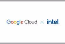Logos Google Cloud et Intel sur fond blanc, illustrant un partenariat cloud et HPC
