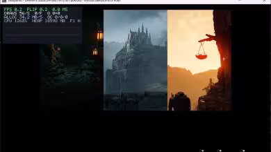 Capture d'écran SharpEmu jeu, fort contraste avec scène de château et paysage sombre