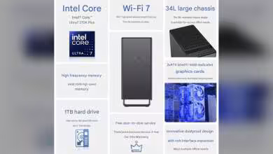 Capture détails Lenovo ThinkCentre X Tower avec boîtier, logos et spécifications textuelles
