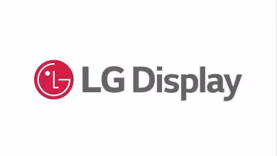 Logo LG Display gris et rose sur fond blanc, identité visuelle de la marque écran coréenne