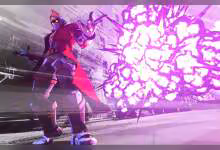 Personnage Marvel Tōkon: Fighting Souls lançant une attaque violette en combat, capture de gameplay stylisée