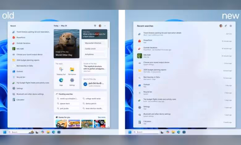 Windows Search : Microsoft revoit la recherche de Windows 11 et coupe le web 1 Capture d'écran ancienne et nouvelle interface Windows 11 avec widgets, comparatif visuel