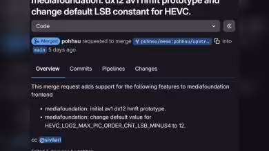 Capture d'écran GitHub avec détails sur l'intégration DirectX 12 AV1 dans Mesa.