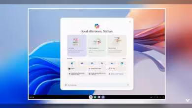 Interface utilisateur Windows avec éléments colorés et menu centralisé sur fond clair