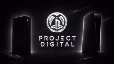 Consoles next-gen Xbox et PlayStation avec logo Project Digital sur fond sombre.