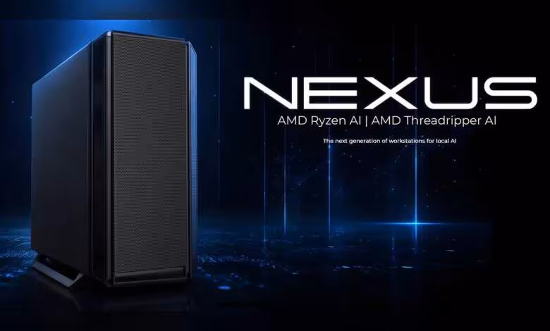 Nexus AI Workstation : Slimbook lance deux stations IA jusqu’au Threadripper PRO 9995WX 1 Boîtier tour Slimbook Nexus AI Workstation avec panneau avant sobre sur fond sombre