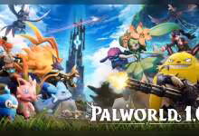 Illustrations officielles de Palworld 1.0 avec Pals et logo du jeu