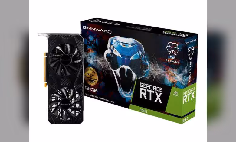 RTX 3060 Python II OC : Gainward relance une carte 12 Go taillée pour le 1080p 1 Carte graphique Gainward GeForce RTX Python II OC avec boîte officielle GeForce RTX et double ventilateur