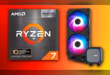 Packaging AMD Ryzen 7 5800X3D Anniversary avec éclairage RGB fond orange vif