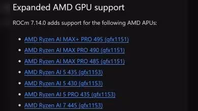 Liste de support GPU AMD ROCm 7.14.0 pour Ryzen AI MAX et PRO 400 séries.