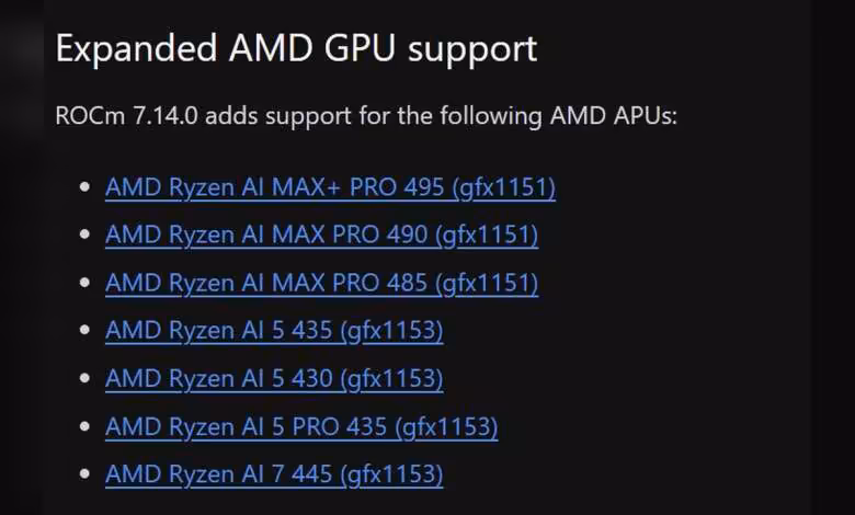 ROCm 7.14 ajoute les Ryzen AI Max PRO 400 avant l'arrivée des PC HP et Lenovo 1 Liste de support GPU AMD ROCm 7.14.0 pour Ryzen AI MAX et PRO 400 séries.