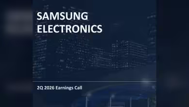 Couverture Samsung Electronics 2Q 2026 Earnings Call avec skyline nocturne et logo Samsung