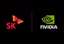 Logos SK Group et NVIDIA sur fond noir, séparés par une ligne verticale blanche