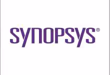 Logo Synopsys violet sur fond blanc, typographie corporate minimaliste avec symbole ®