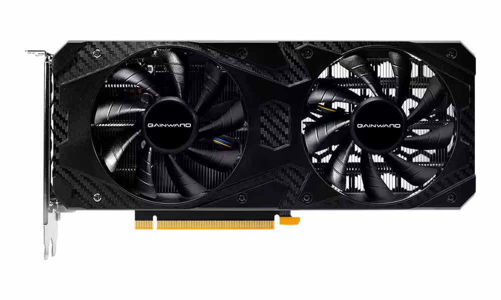 RTX 3060 Python II OC : Gainward relance une carte 12 Go taillée pour le 1080p 2 Carte graphique Gainward GeForce RTX 3060 à double ventilateur, vue de face sur fond blanc