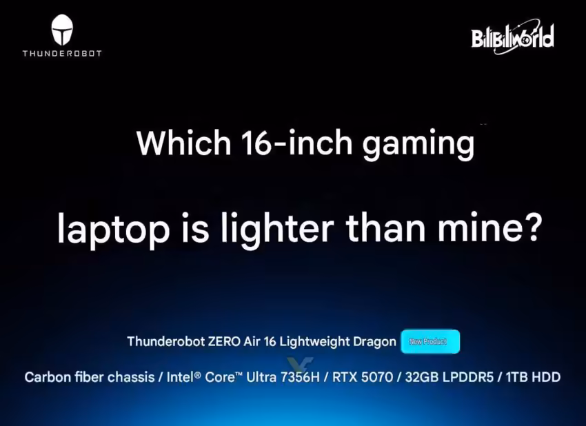ZERO Air 16 : un 16 pouces de 1,64 kg avec Core Ultra 7 356H et GeForce RTX 5070 3 Capture texte ThundeRobot caractéristiques techniques, fond noir avec texte blanc
