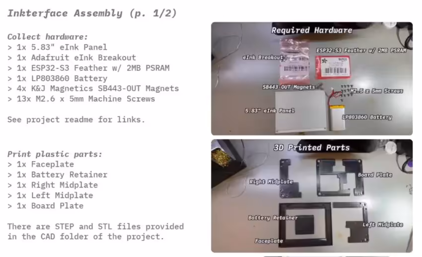 Steam Machine : Valve publie les fichiers Inkterface pour fabriquer une façade E Ink 2 Instructions texte et photos de composants électroniques sur fond blanc peu contrasté