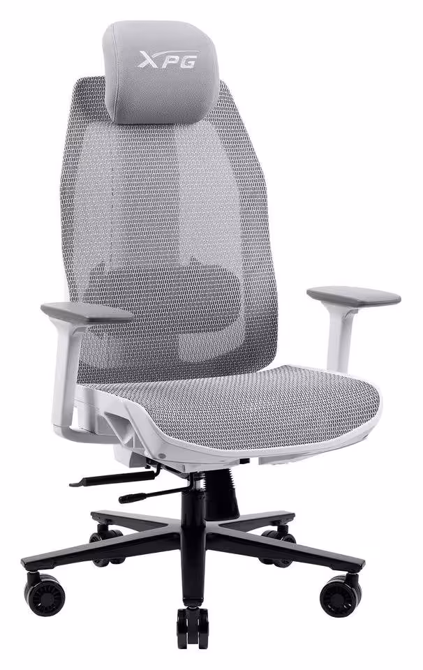 Chaise gaming XPG Nimbus Plus blanche, vue de face, assise mesh et dossier respirant