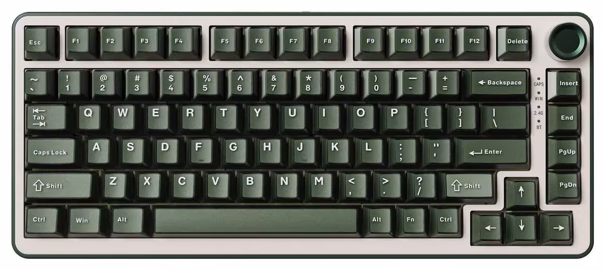 Yunzii B75 PRO : de nouveaux coloris pour ce clavier 75 % tri-mode et hot-swap 2 Clavier mécanique Yunzii B75 Pro vert foncé avec disposition 75 %, molette en haut à droite