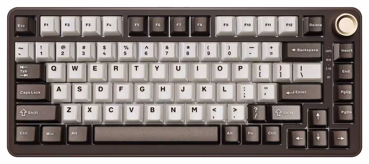 Yunzii B75 PRO : de nouveaux coloris pour ce clavier 75 % tri-mode et hot-swap 3 Clavier mécanique Yunzii B75 Pro marron et blanc avec disposition 75 %, molette en haut à droite