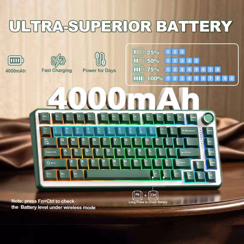 Yunzii B75 PRO : de nouveaux coloris pour ce clavier 75 % tri-mode et hot-swap 9 Yunzii B75 Pro vert avec batterie 4000 mAh, indicateurs de charge et mode sans fil