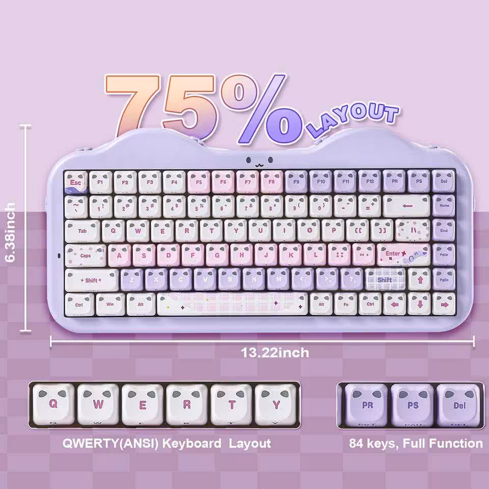 Schéma du clavier YUNZII C75 75 % avec dimensions 13,22 pouces et layout ANSI QWERTY