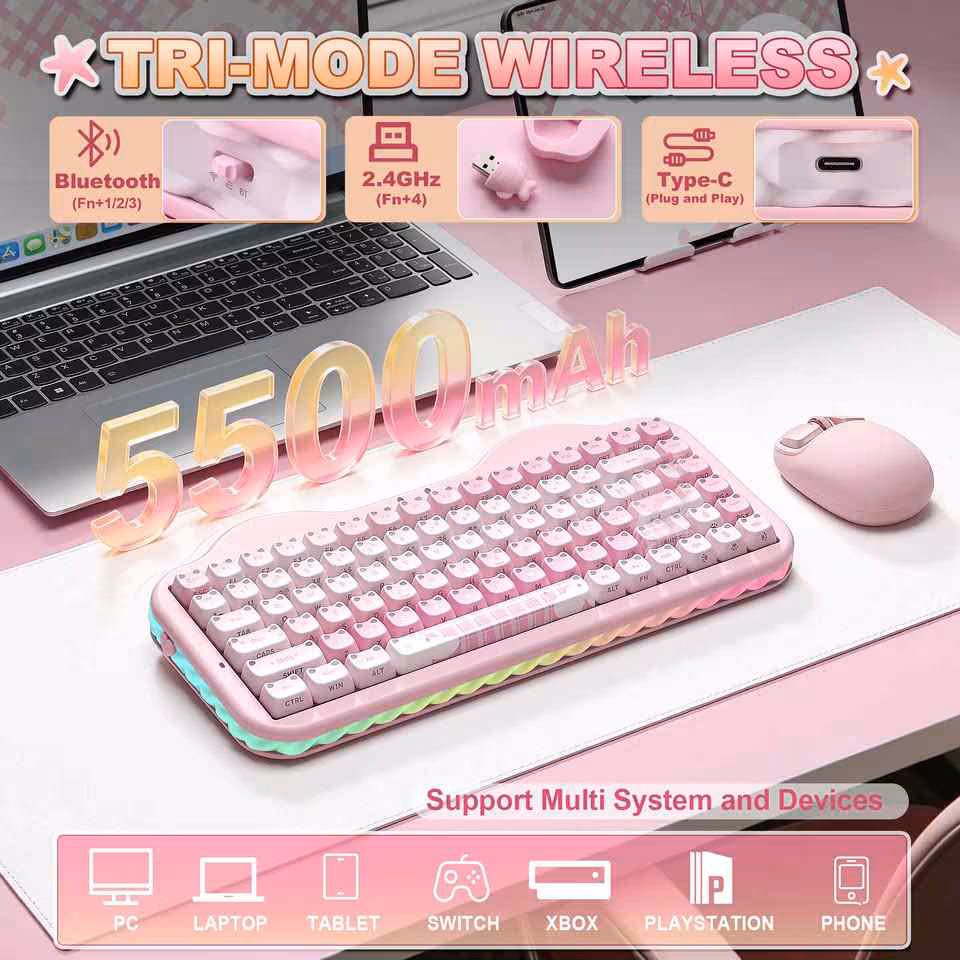 YUNZII C75 en mode tri-wireless Bluetooth 2,4 GHz Type-C, batterie 5500 mAh et compatibilité multi-appareils