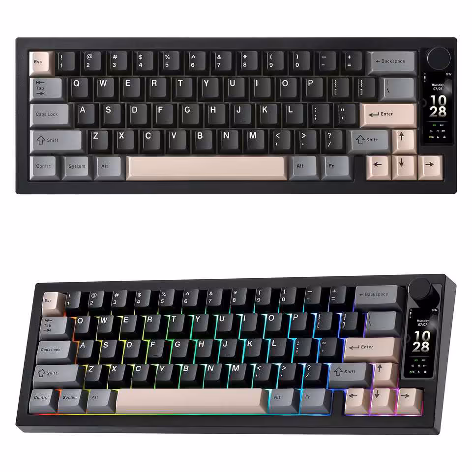 Yunzii IF68 : un clavier 65 % avec écran TFT, QMK/VIA et batterie 8000 mAh 4 Clavier Yunzii IF68 noir avec rétroéclairage RGB, écran TFT latéral et molette de contrôle ronde