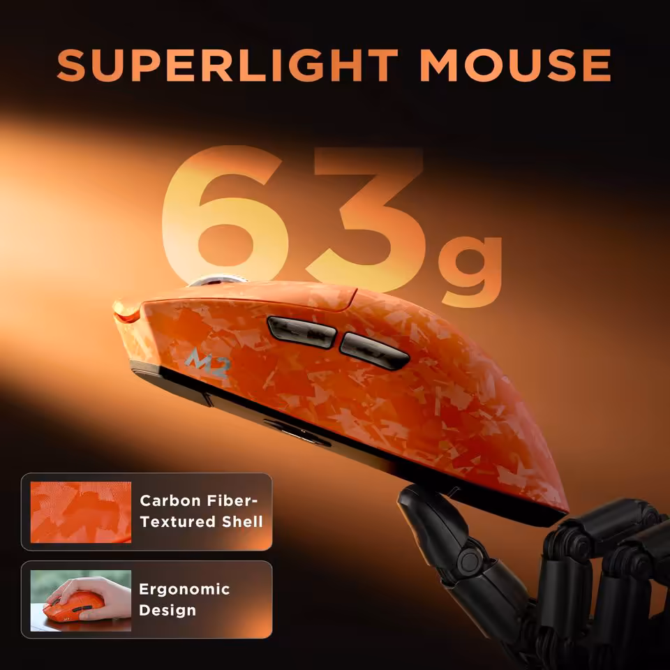 Yunzii M2 orange superlight 63 g, coque texturée fibre de carbone et design ergonomique