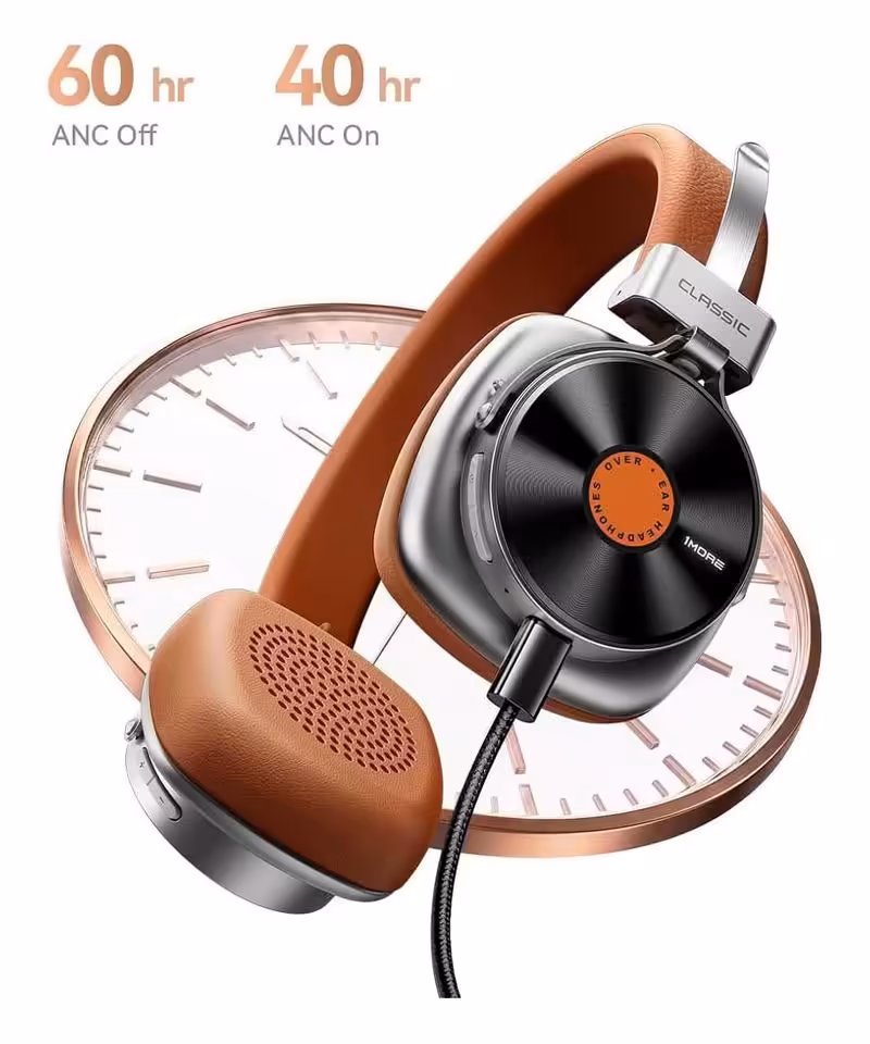1MORE HQ36 : un casque on-ear rétro, ANC hybride et LDAC à 79,99 dollars 4 Casque 1MORE Classic Headphones HQ36 marron avec autonomie 60 h ANC Off et 40 h ANC On