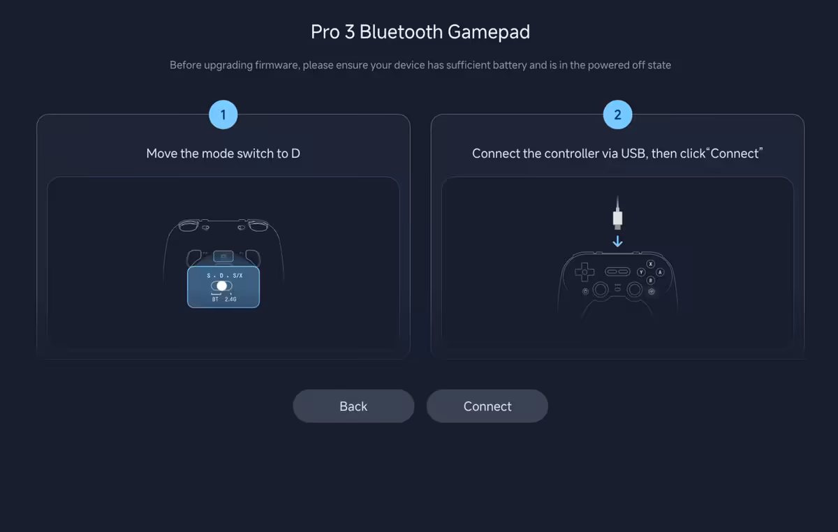 8BitDo Ultimate Software Online arrive sur navigateur pour étendre la compatibilité Linux 4 Assistant de mise à jour firmware pour 8BitDo Pro 3 Bluetooth Gamepad via USB