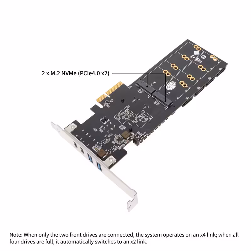 Carte d'extension PCIe 12 ports sans dissipateur, spécifications légendées, fond blanc