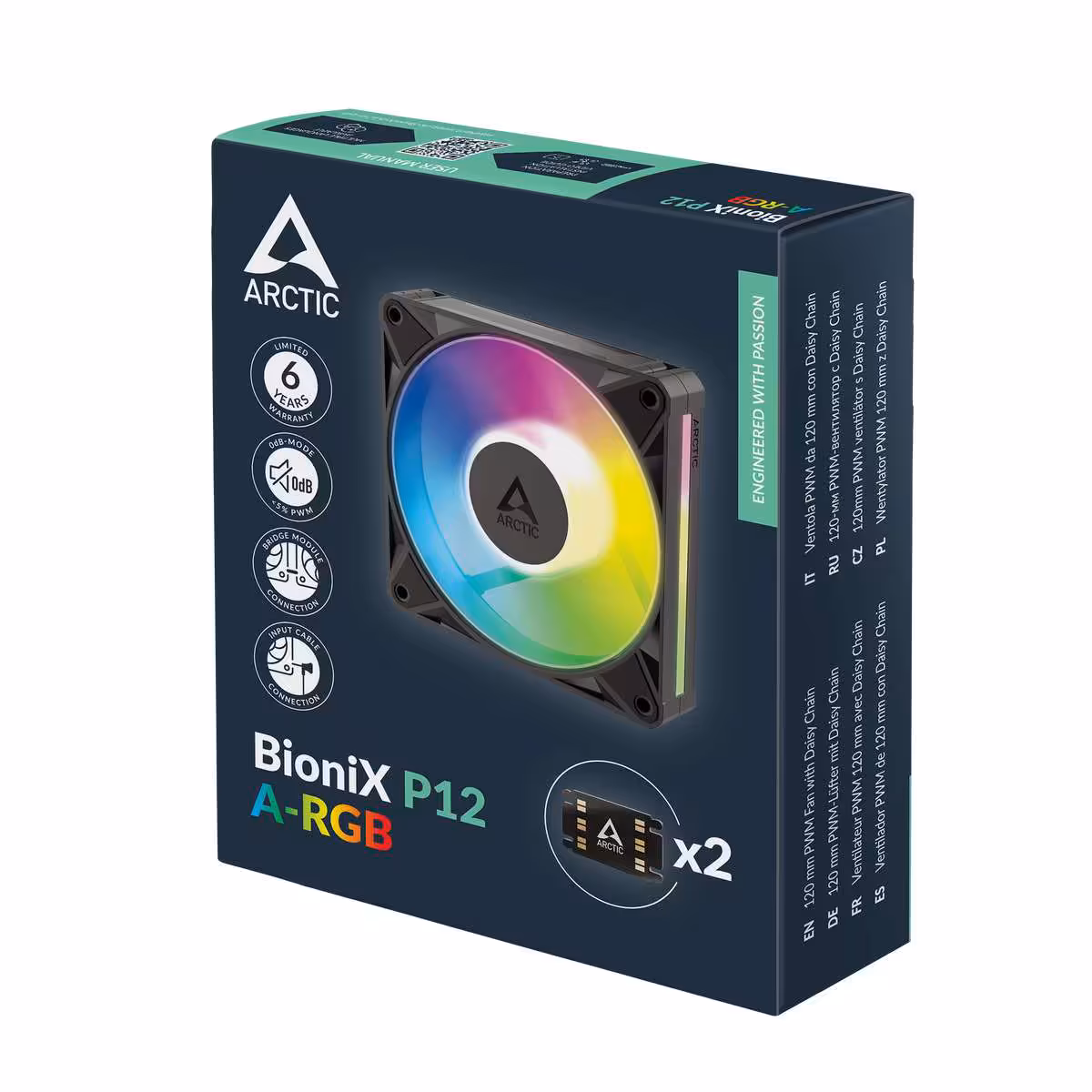 Boîte du ventilateur Arctic BioniX P12 A-RGB, pack de deux, vue produit