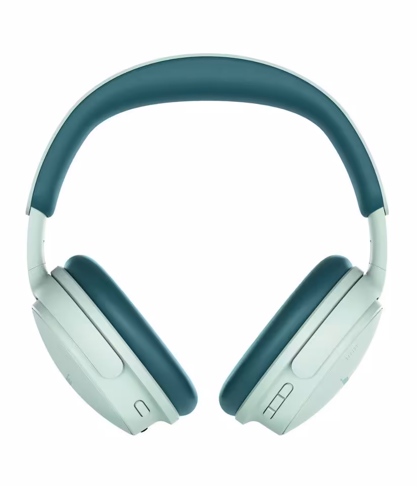 Casque Bose QuietComfort vert menthe, vue de face sur fond blanc