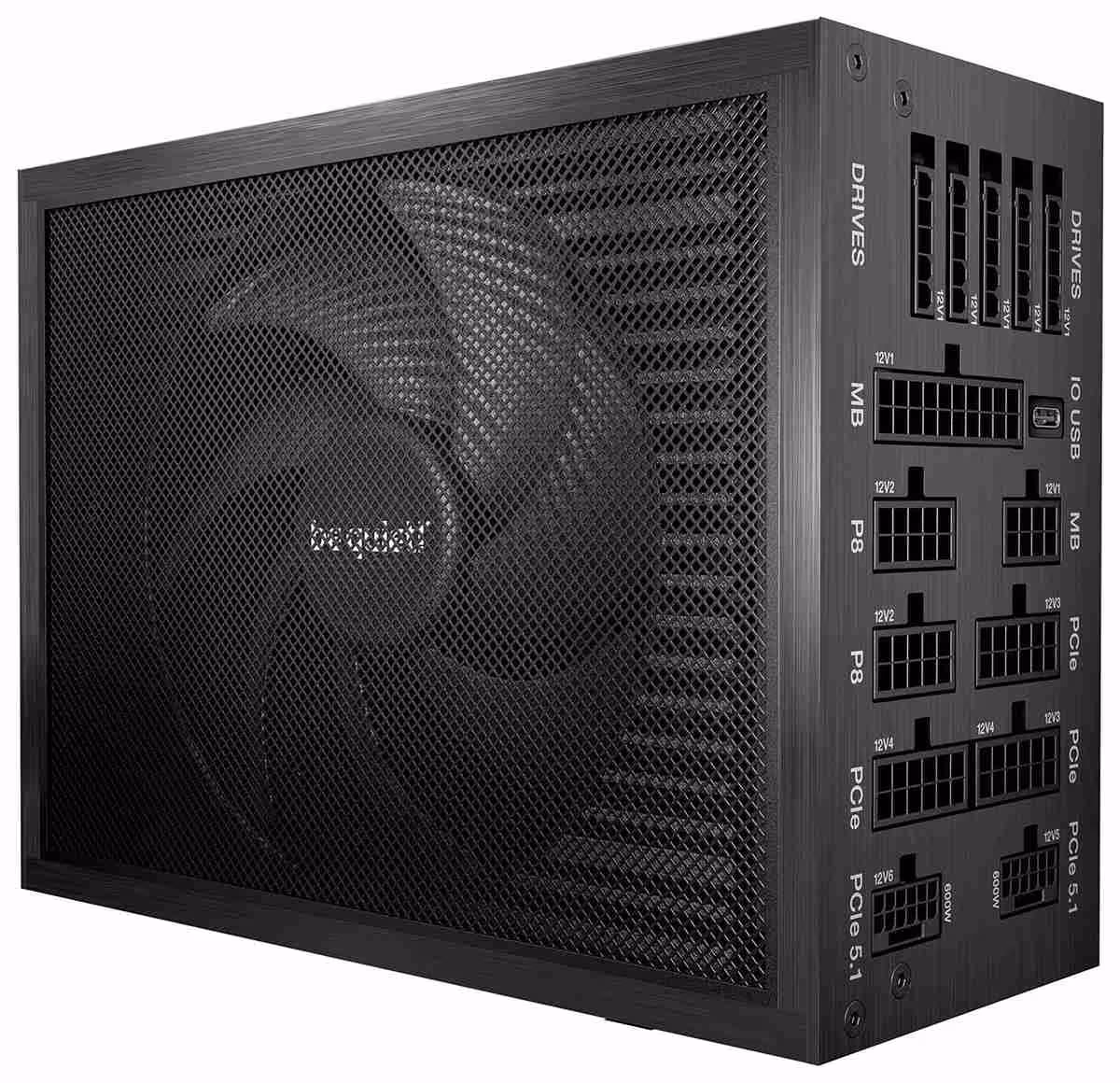 Dark Power Pro 14 IO : be quiet! lance des alimentations ATX 3.1 jusqu'à 1600 W 3 Alimentation be quiet! Dark Power Pro 14, vue de face avec ventilateur et panneaux de connectique