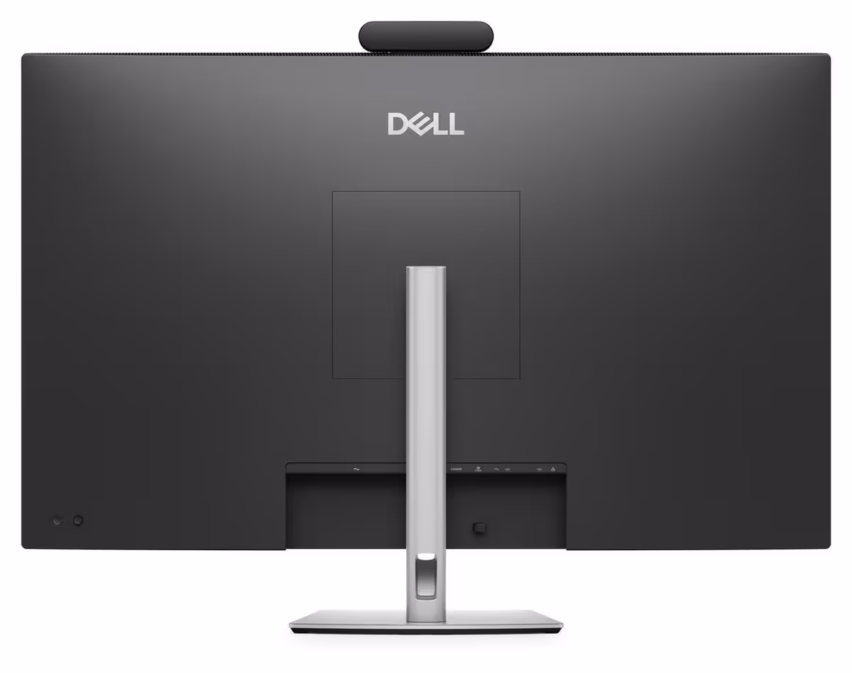 Dell Pro P 43 4K, un écran de visioconférence 43 pouces tout-en-un pour salles huddle 2 Vue arrière de l’écran Dell avec support central et webcam supérieure