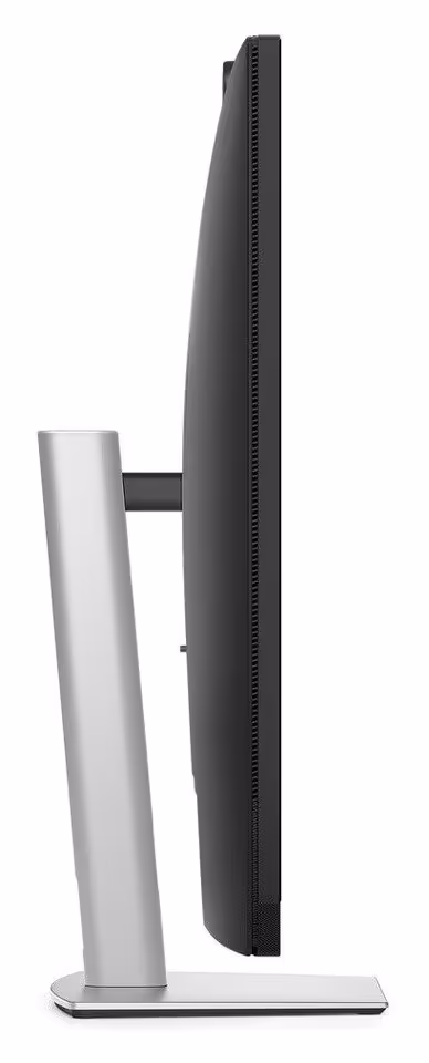 Dell Pro P 43 4K, un écran de visioconférence 43 pouces tout-en-un pour salles huddle 3 Profil latéral de l’écran Dell 43 pouces avec pied argenté