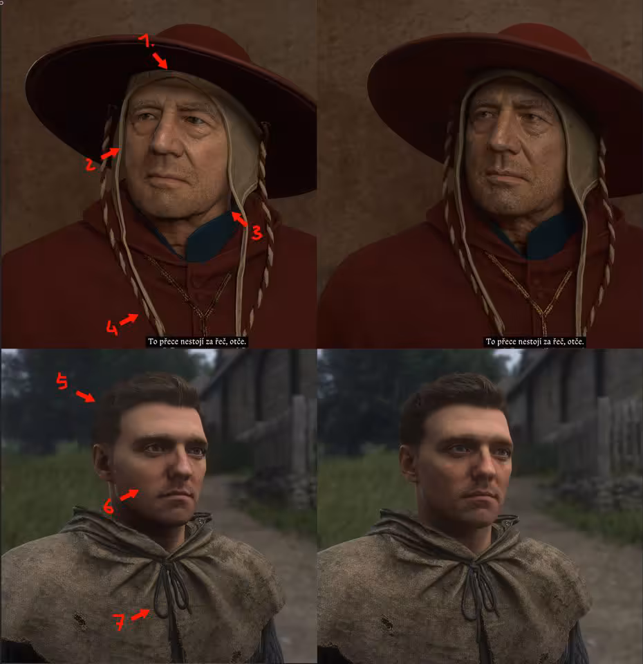 DLSS 5 : le directeur de Kingdom Come: Deliverance 2 défend son impact visuel 3 Trois comparaisons avant-après de personnages médiévaux de Kingdom Come: Deliverance avec améliorations graphiques DLSS.